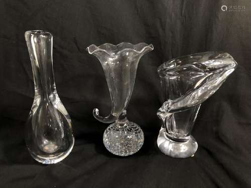 LOT OF 3 VINTAGE ART GLASS DECO VASES