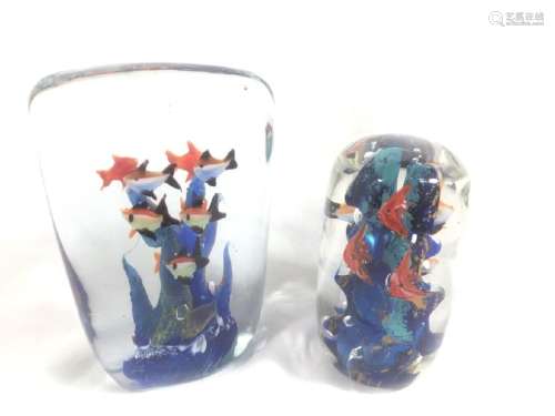 LOT OF 2AMAZING MURANO 3D GLASS FISHBOWL PAPERWEIGHTS