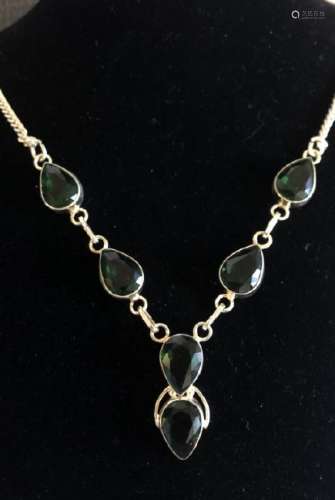 GORGEOUS HANDMADE GREEN QUARTZ STERLING NECKLACE