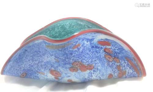 GORGEOUS MURANO TEAL/RED TRIM CLAM SHELL BOWL