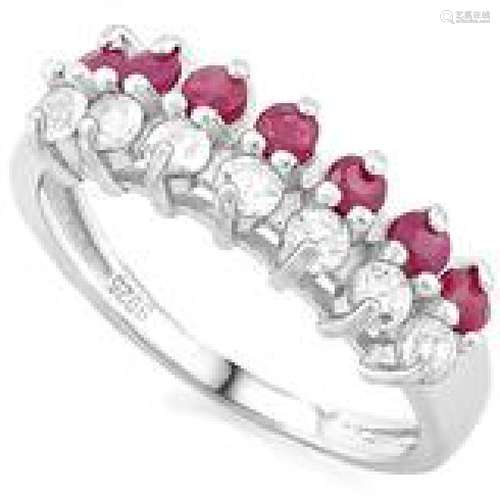 SMASHING GENUINE RUBY WHITE TOPAZ 2CT ROW RING