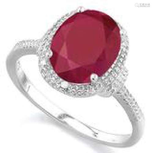 BEAUTIFUL FACETED OVAL RUBY 2CT STERLING RING