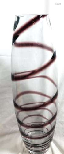 LOVELY TALL LAVENDAR STRIPE CLEAR ART GLASS VASE