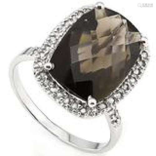 GORGEOUS 6CT SMOKY TOPAZ/DIAMOND 10K WHITE GOLD RING