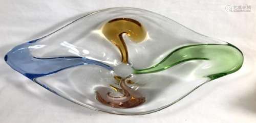 VINTAGE SIGNED COLOR SPLASH ART GLASS DECO BOWL
