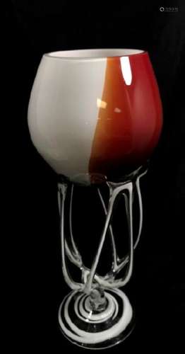 EXCELLENT ARTISTIQUE RED/PEARL WHITE CANDLE HOLDER