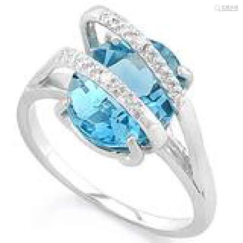 AMAZING DIAMOND ACCENT PEAR CUT BLUE TOPAZ RING