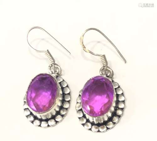 PRETTY FACETED PINK CRYSTAL STERLING EARRINGS