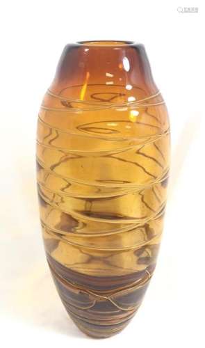 UNIQUE TALL AMBER GLASS WRAPPED ITALIAN VASE