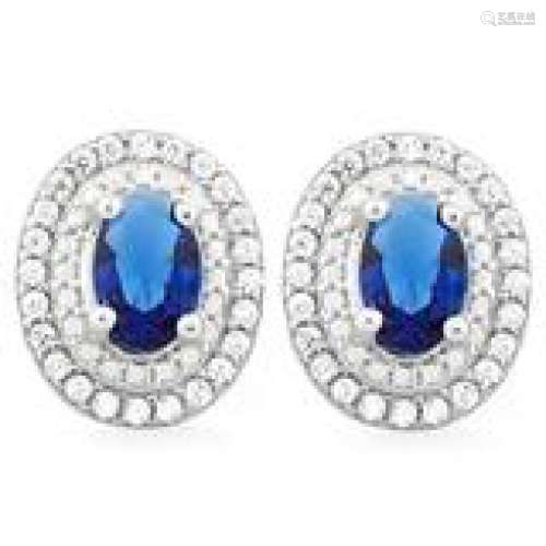 SPARKLY DEEP BLUE AND WHITE CZ OVAL SET EARRINGS