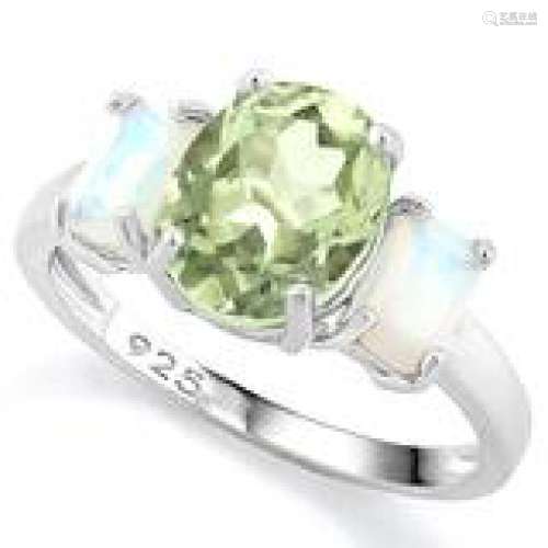 GORGEOUS 3CT GREEN AMETHYST/FIRE OPAL RING