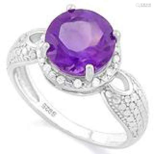 CLASSIC 2CT ROUND AMETHYST SOLITAIRE STERLING RING