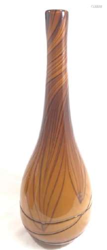 FANTASTIC TALL MURANO PULLED FEATHER AMBER GLASS VASE