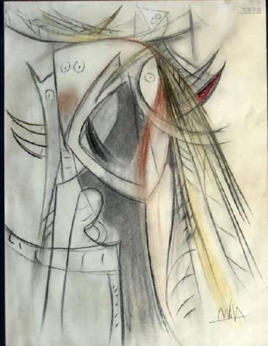 WILFREDO LAM ABSTRACT GRAPHITE ON PAPER V$19,000