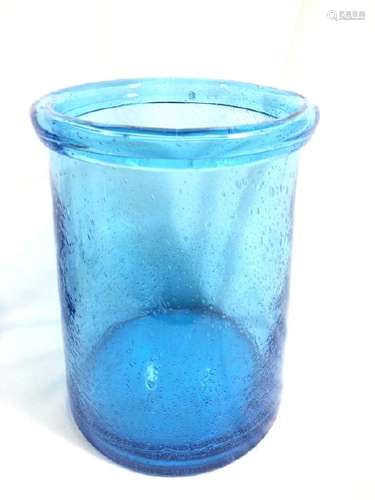 BEAUTIFUL OCEAN BLUE BUBBLE GLASS DECO VASE