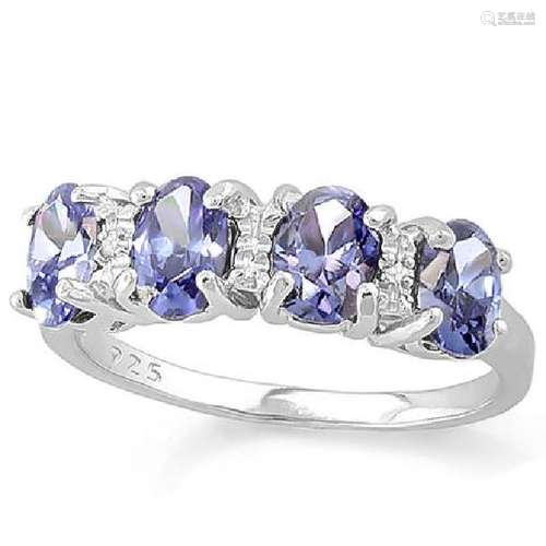 BEAUTIFUL 1CT TANZANITE/DIAMOND ROW STERLING RING