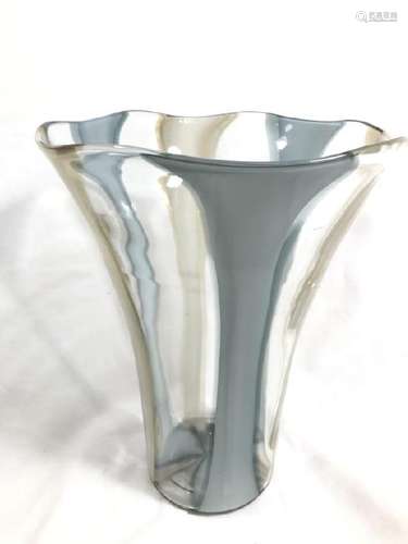 PRETTY VINTAGE GREY/CLEAR STRIPE MURANO VASE