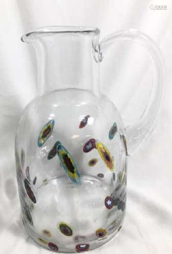 FANTASTIC MILIFIORI CLEAR GLASS MURANO PITCHER