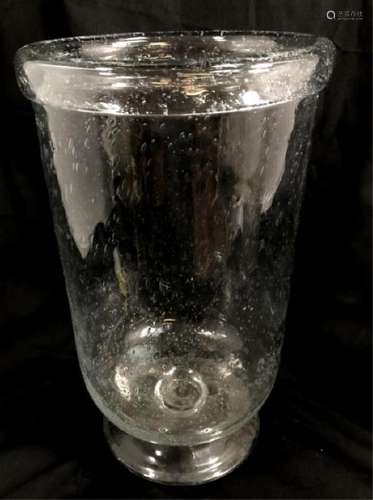 ELEGANT LARGE CLEAR BUBBLE GLASS PEDESTAL VASE