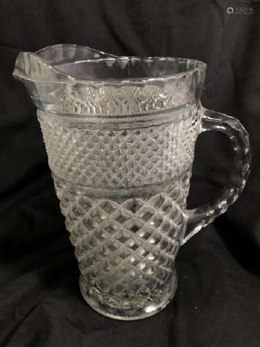 VINTAGE ANCHOR HOCKING CUT GLASS PITCHER AMERICAN