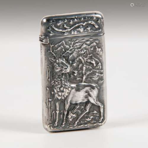 F.S. Gilbert  Sterling Match Safe with Elk