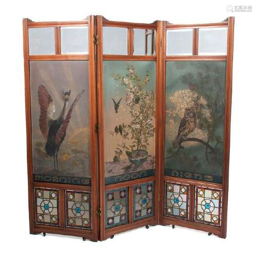 Painted Three-Panel Folding Screen