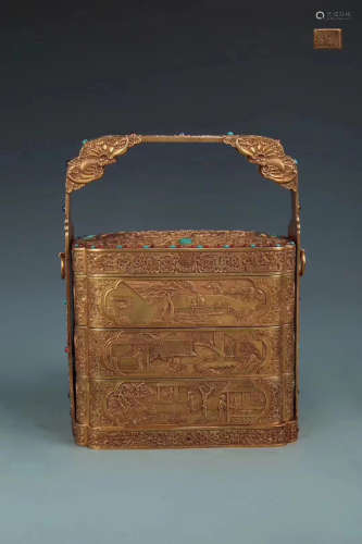 A GILT COPPER FOOD CONTAINER