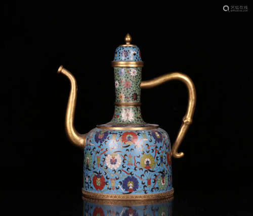 A CLOISONNE FLORAL PATTERN WINE EWER