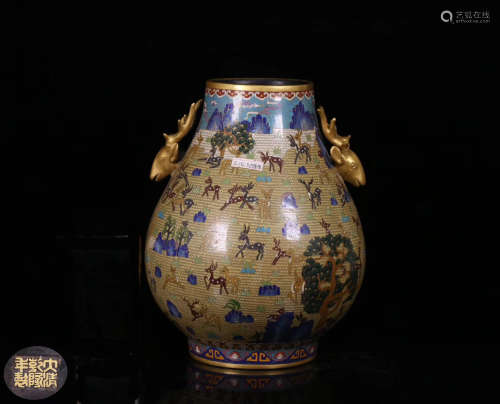 A CLOISONNE DEER PATTERN VASE