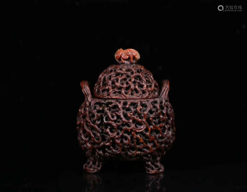 A OLD BAMBOO CARVED HOLLOW DESIGN CENSER