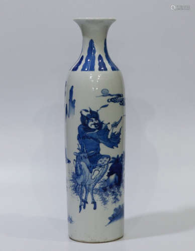 A WHITE AND BLUE GLAZE CHARACTER STORY PATTERN VASE