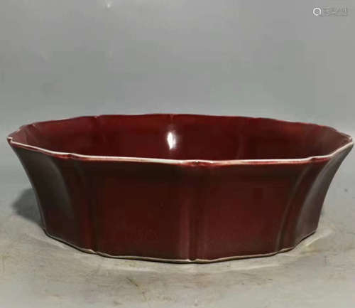 A IRON-RED-GLAZE FLORAL RIM BOWL