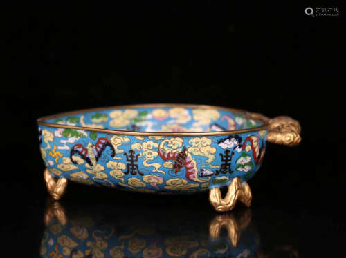 A CLOISONNE FLORAL PATTERN BRUSH WASHER