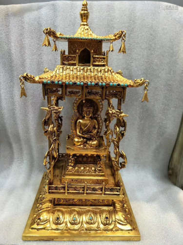 A GILT BRONZE BUDDHA TOWER