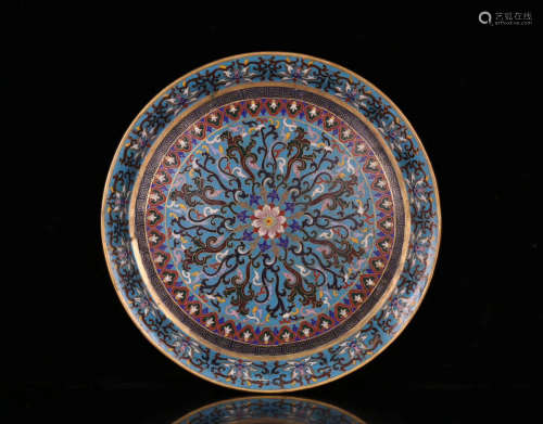 A CLOISONNE FLORAL PATTERN ROUND PLATE