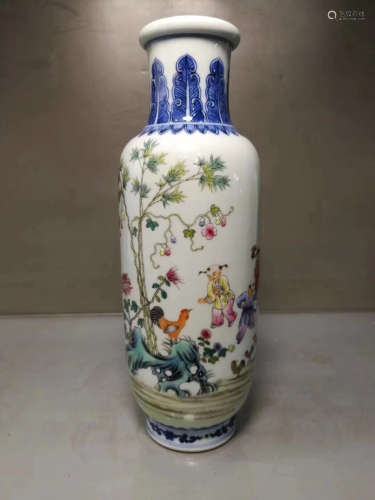 A FAMILLE-ROSE BOY PATTERN VASE