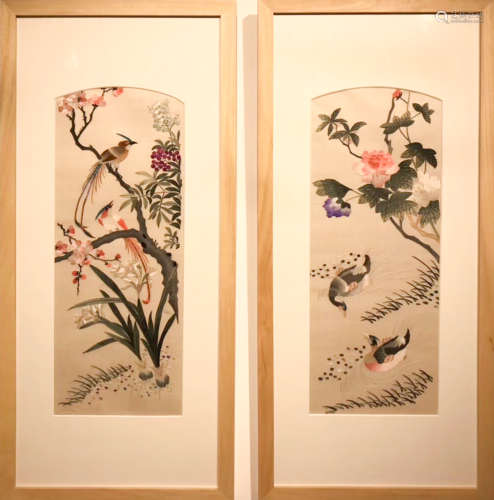PAIR BIRD AND FLORAL PATTERN EMBROIDERY