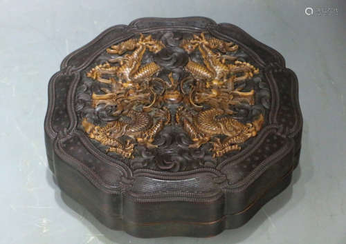 A ZITAN WOOD CARVED DRAGON PATTERN BOX