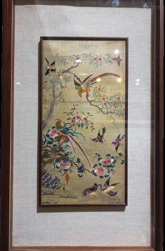 A FLORAL AND BIRD PATTERN EMBROIDERY