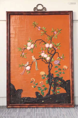 A GEM STONES DECORATED LACQUER HANGING SCREEN