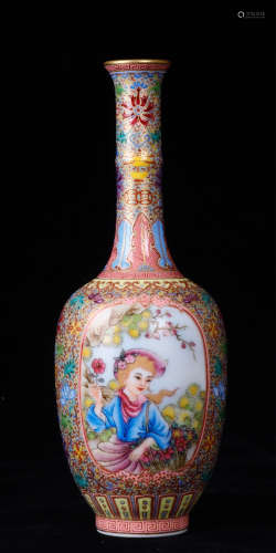 17-19TH CENTURY, A CHARCTER OPEN WINDOW PATTERN CLOISONNE VASE , QING DYNASTY