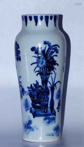 14-16TH CENTURY, A LANDSCAPE PATTERN BLUE PORCELAIN VASE , MING DYNASTY