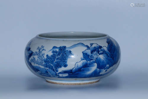 17-19TH CENTURY, A BLUE FLORAL PATTERN BRUSH WASHER , QINGYNASTY