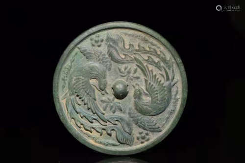 960-1279,  A PHOENIX&FLORAL PATTERN BRONZE MIRROR , SONG DYNASTY