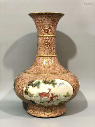 17-19TH CENTURY,A GOLD DRAWING BEAST PATTERN VASE, QING DYNASTY