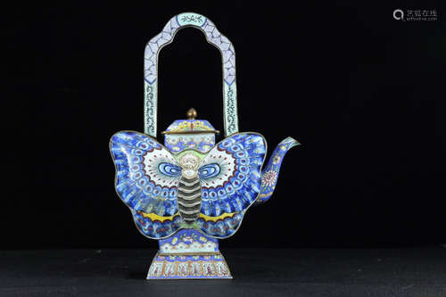 A BLUE BUTTERFLY CLOISONNE HANGING POT