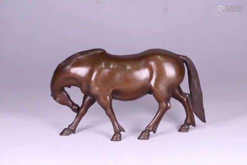 17-19TH CENTURY, AN OLD BRONZE HORSE STATUE ,QING DYNASTY