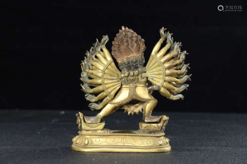 TIBETAN, A GILT BRONZE YAMANTAKA STATUE