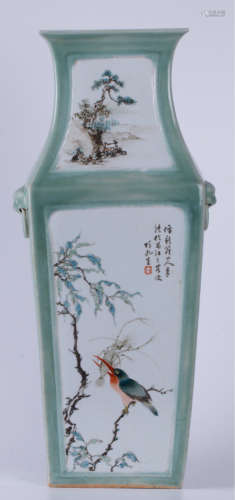 17-19TH CENTURY, A BIRD&TREE PATTERN SQURE VASE, QING DYNASTY