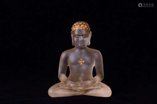 14-16TH CENTURY, A GOLD DRAWING COLOURED GLAZE BUDDHA STATUE , MING DYNASTY